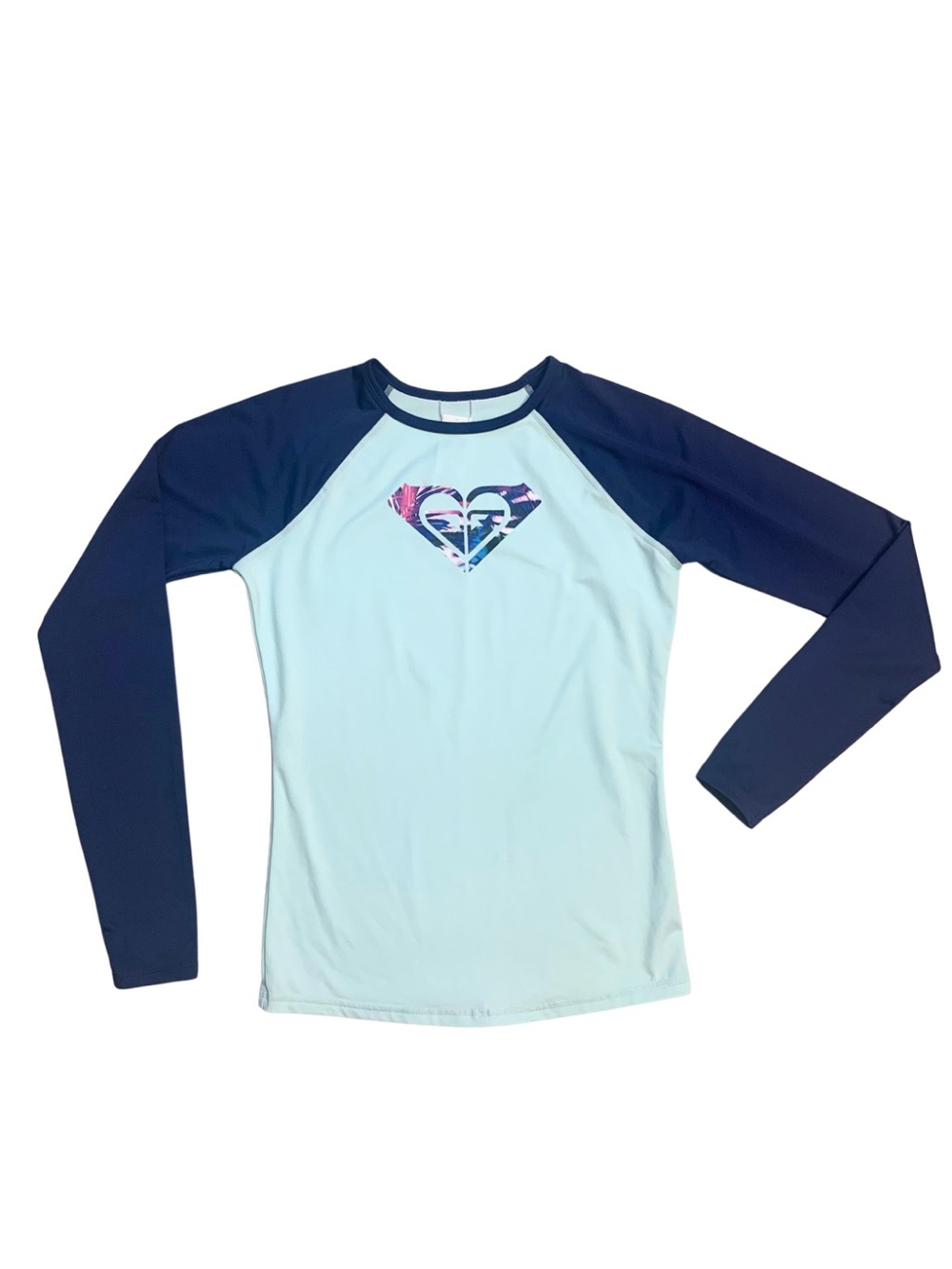 Roxy Long Sleeve Aqua Blue Rashguard Shirt Surfer Swim Summer Beach Pool